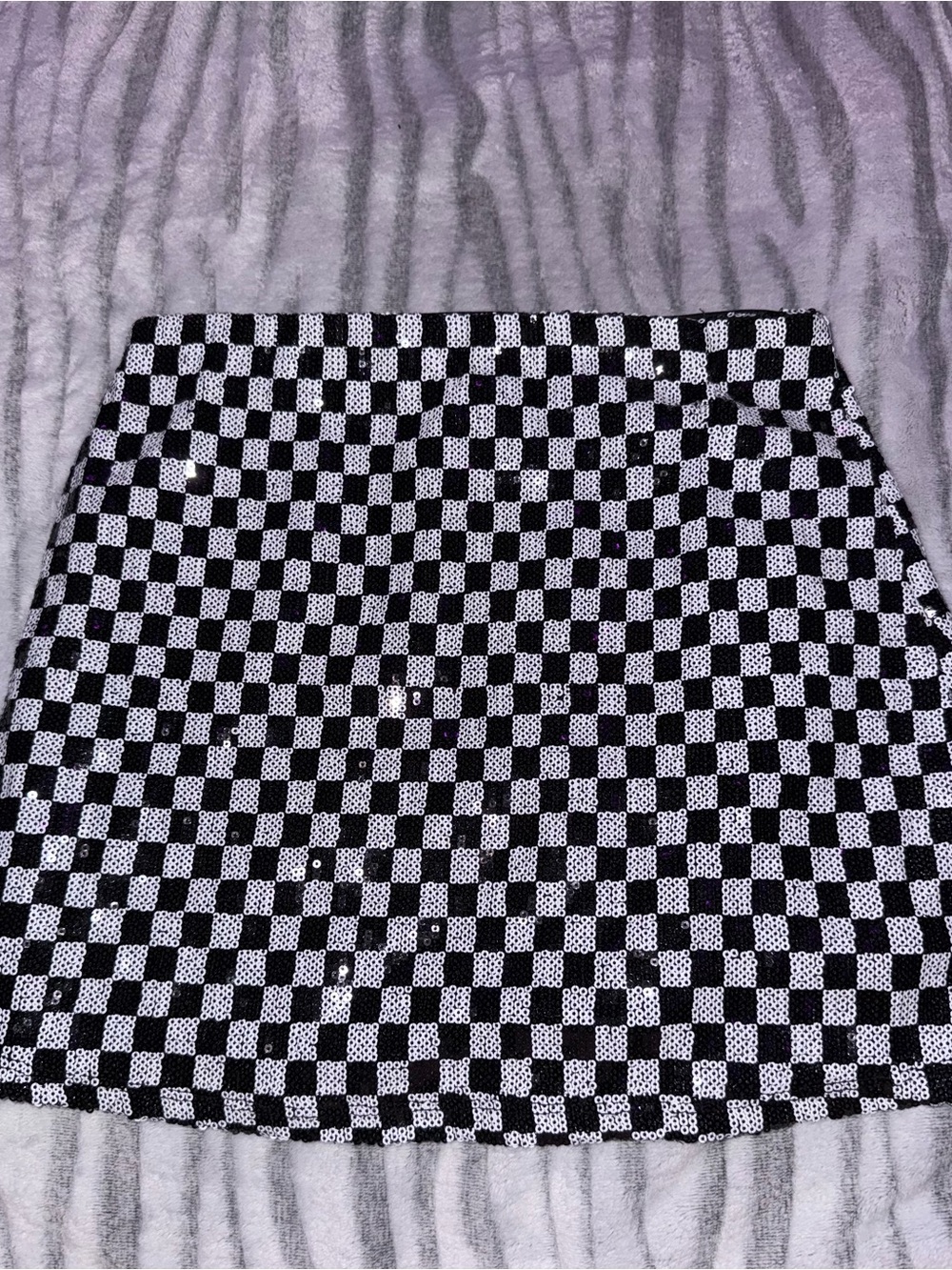 Art Class Black and White Sequin Checkerboard Mini Skirt